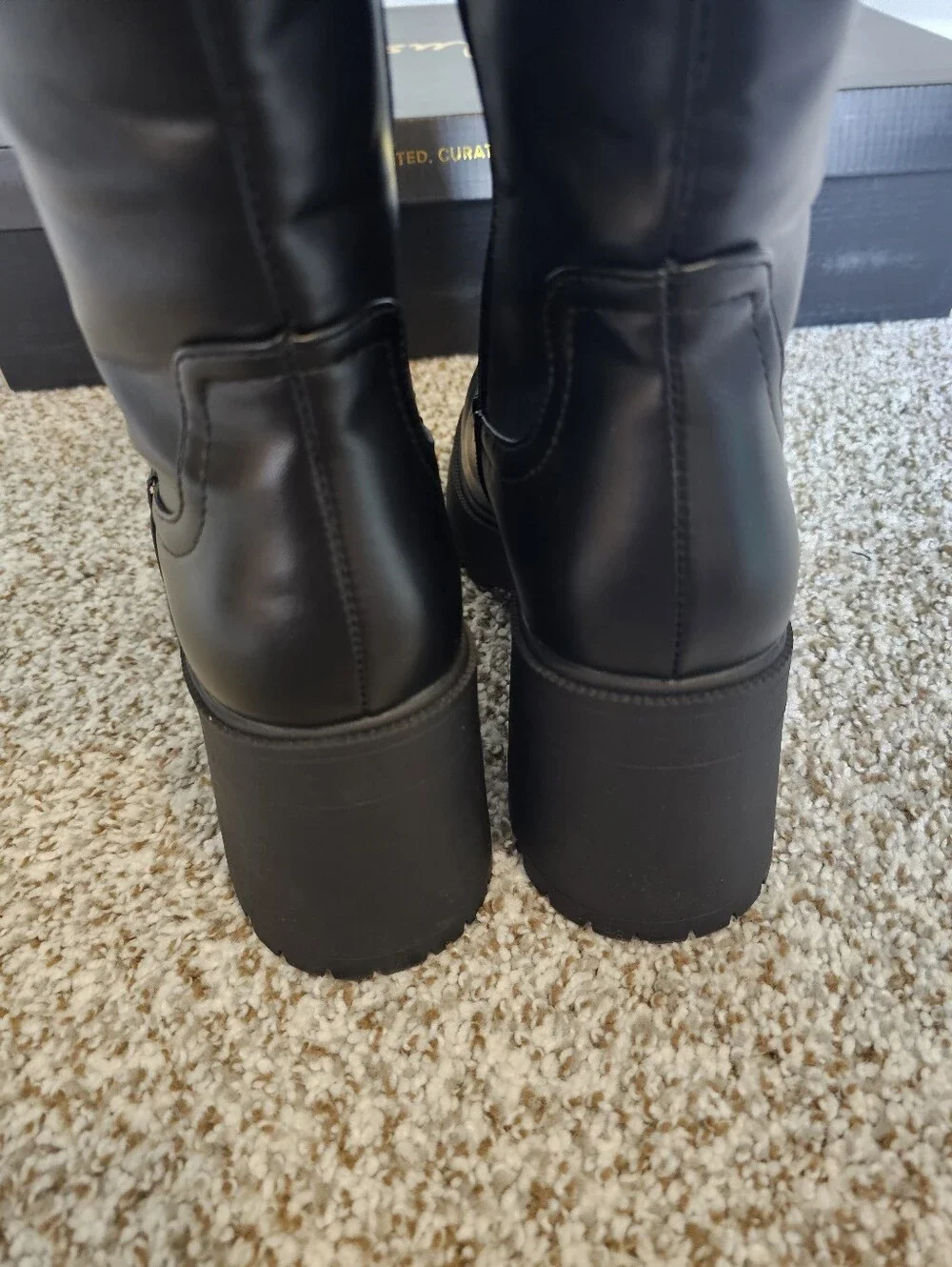 Lulus Whitlie Black Platform Knee-High Lug Sole Boots Size 8